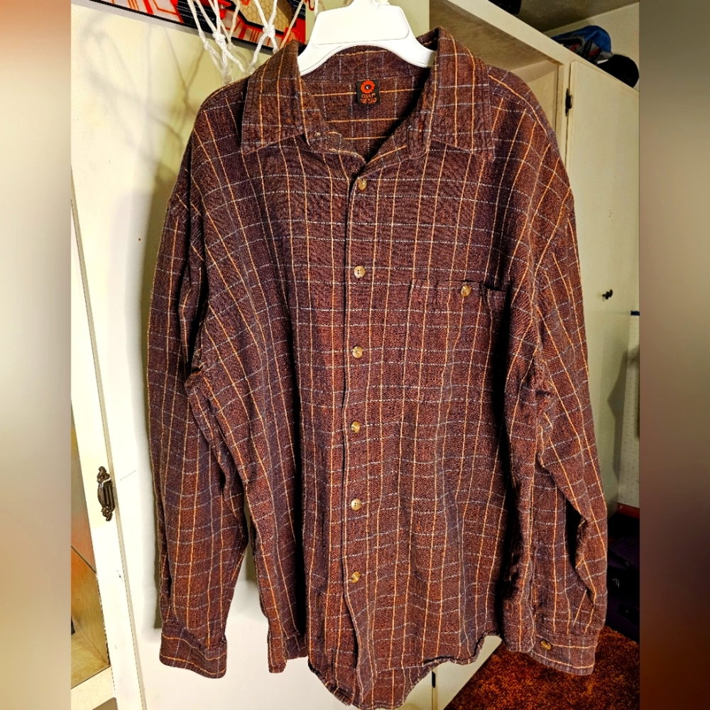 Ojai Orange Brown Flannel Long-Sleeve Button-Down Shirt L Made in India